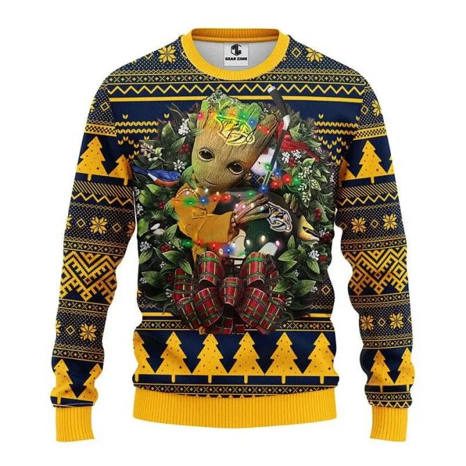 Nashville Predators Groot Hug Ugly Christmas Sweater, NHL Christmas Sweater