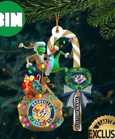 Nashville Predators NHL Grinch Candy Cane Custom Name Xmas Gifts Christmas Tree Decorations Ornament