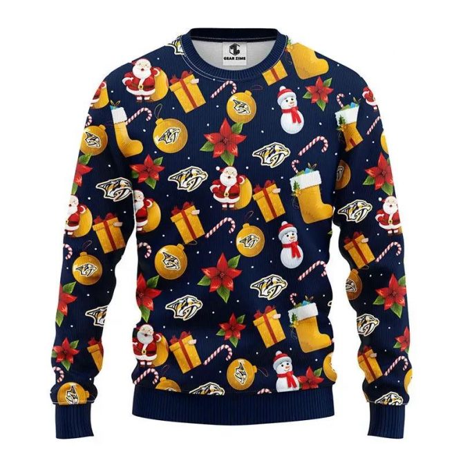 Nashville Predators Santa Claus Snowman Ugly Christmas Sweater, NHL Christmas Sweater