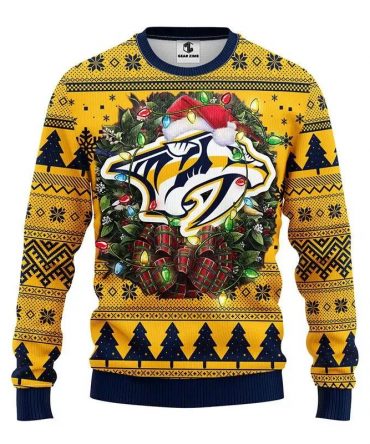 Nashville Predators Santa Hat Ugly Christmas Sweater, NHL Christmas Sweater