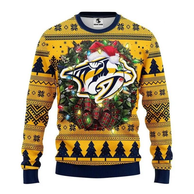 Nashville Predators Santa Hat Ugly Christmas Sweater, NHL Christmas Sweater