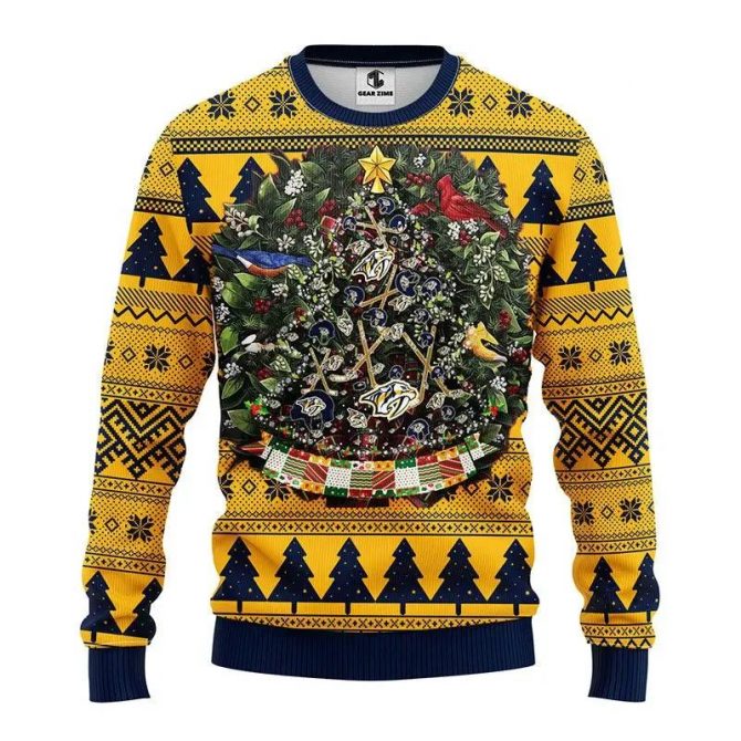 Nashville Predators Tree Ball Ugly Christmas Sweater, NHL Christmas Sweater