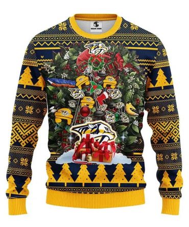 Nashville Predators Tree Christmas Ugly Sweater, NHL Christmas Sweater