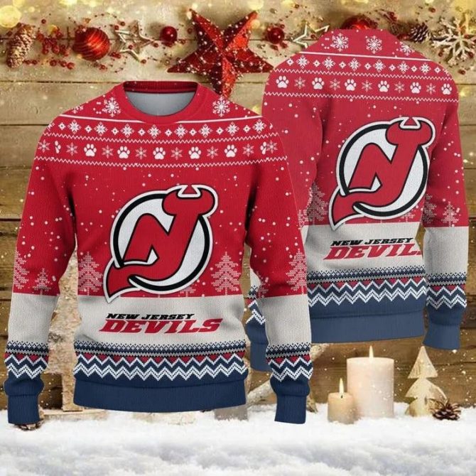 New Jersey Devils Big Logo Ugly Christmas Sweater, NHL Christmas Sweater