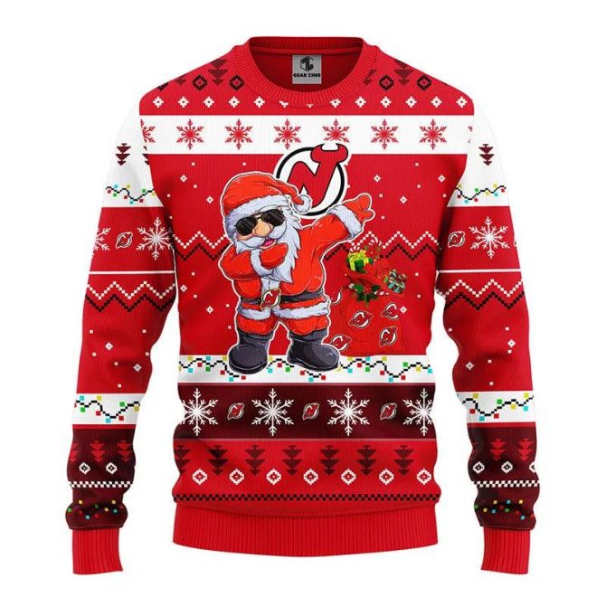 New Jersey Devils Dabbing Santa Claus Ugly Christmas Sweater, NHL Christmas Sweater