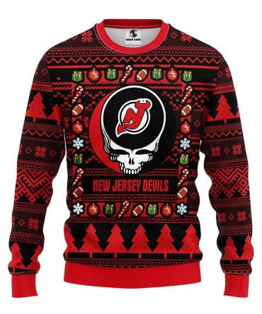 New Jersey Devils Grateful Dead Ugly Christmas Sweater, NHL Christmas Sweater