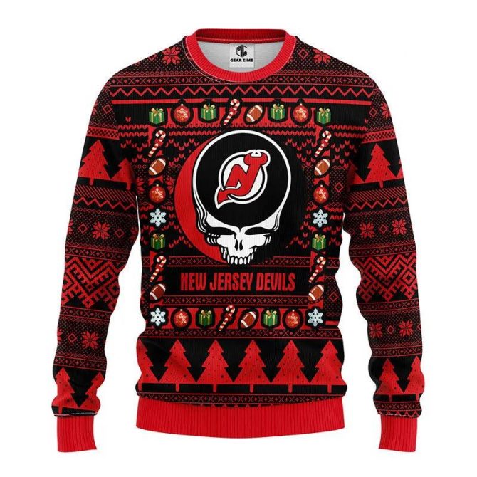 New Jersey Devils Grateful Dead Ugly Christmas Sweater, NHL Christmas Sweater