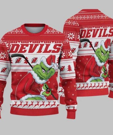 New Jersey Devils Grinch Stolen Ugly Christmas Sweater, NHL Christmas Sweater