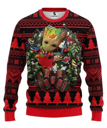 New Jersey Devils Groot Hug Ugly Christmas Sweater, NHL Christmas Sweater