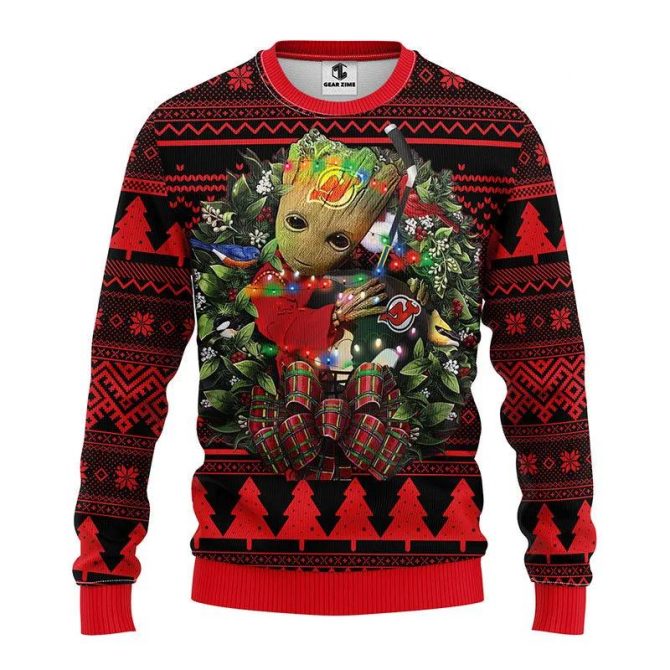 New Jersey Devils Groot Hug Ugly Christmas Sweater, NHL Christmas Sweater