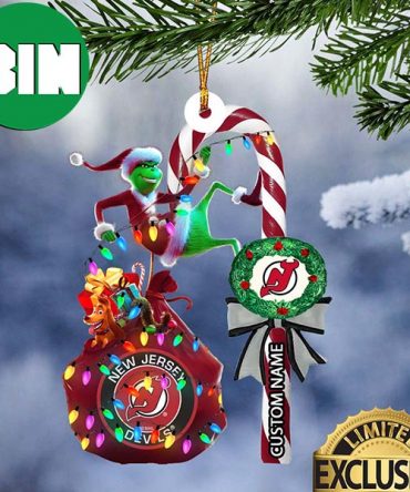 New Jersey Devils NHL Grinch Candy Cane Custom Name Xmas Gifts Christmas Tree Decorations Ornament
