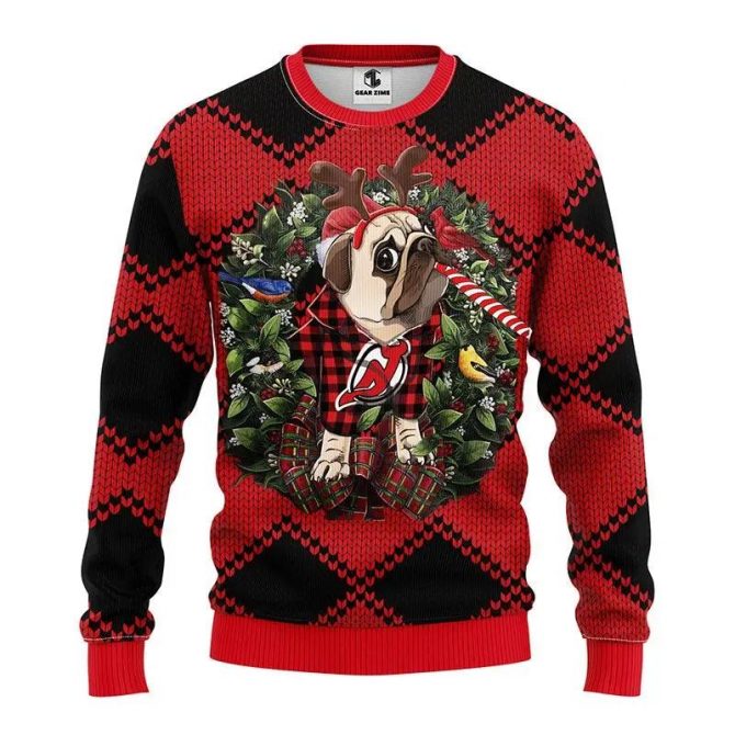 New Jersey Devils Pub Dog Ugly Christmas Sweater, NHL Christmas Sweater