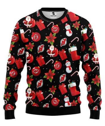 New Jersey Devils Santa Claus Snowman Ugly Christmas Sweater, NHL Christmas Sweater