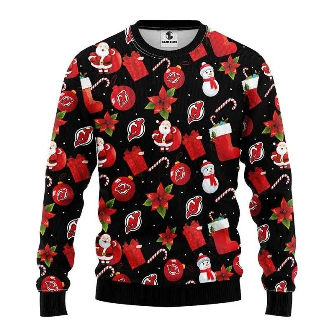 New Jersey Devils Santa Claus Snowman Ugly Christmas Sweater, NHL Christmas Sweater