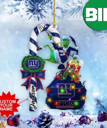 New York Giants NFL x Grinch Custom Name Candy Cane Christmas Tree Decorations Two Sides Ornament