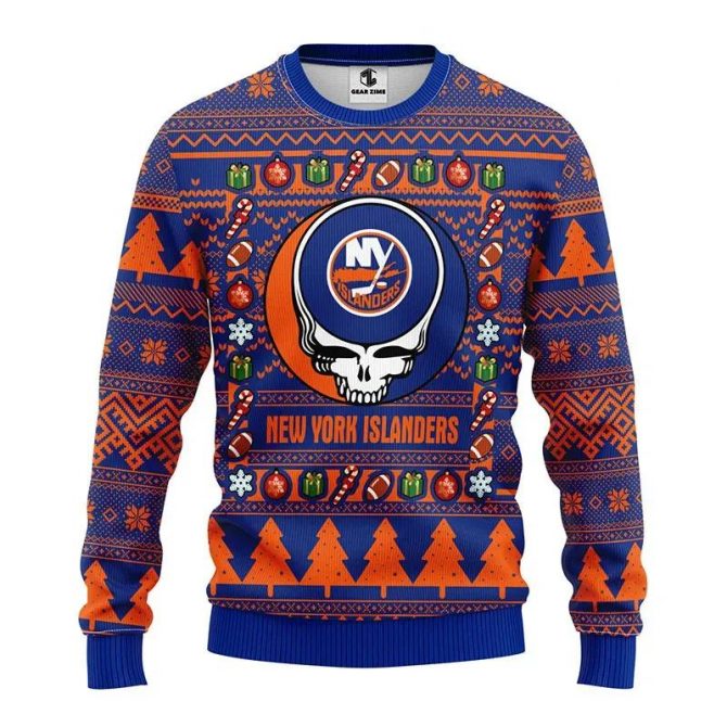 New York Islanders Grateful Dead Ugly Christmas Sweater, NHL Christmas Sweater