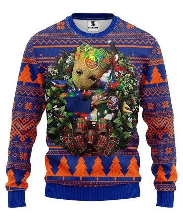 New York Islanders Groot Hug Ugly Christmas Sweater, NHL Christmas Sweater