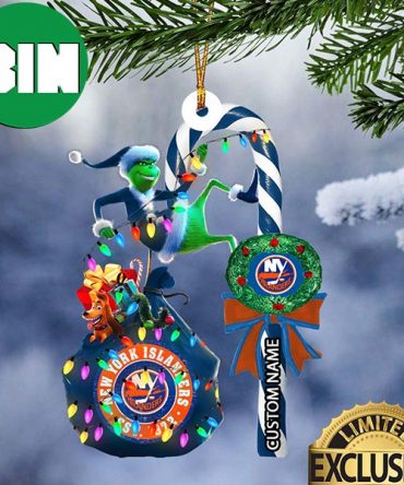 New York Islanders NHL Grinch Candy Cane Custom Name Xmas Gifts Christmas Tree Decorations Ornament