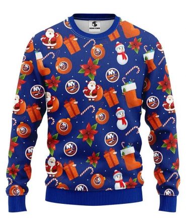 New York Islanders Santa Claus Snowman Ugly Christmas Sweater, NHL Christmas Sweater