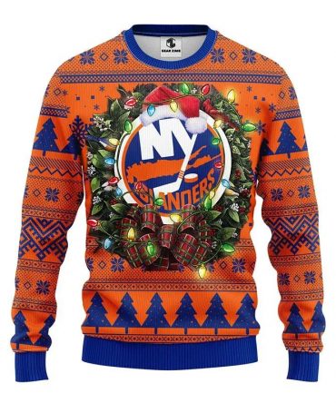 New York Islanders Santa Hat Ugly Christmas Sweater, NHL Christmas Sweater