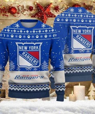 New York Rangers Big Logo Ugly Christmas Sweater, NHL Christmas Sweater