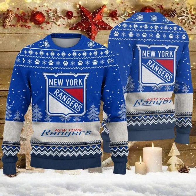 New York Rangers Big Logo Ugly Christmas Sweater, NHL Christmas Sweater