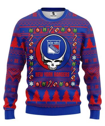 New York Rangers Grateful Dead Ugly Christmas Sweater, NHL Christmas Sweater