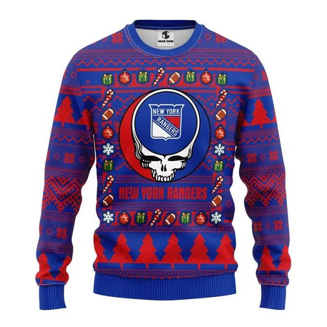 New York Rangers Grateful Dead Ugly Christmas Sweater, NHL Christmas Sweater