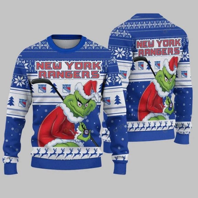 New York Rangers Grinch Stolen Christmas Ugly Sweater, NHL Christmas Sweater