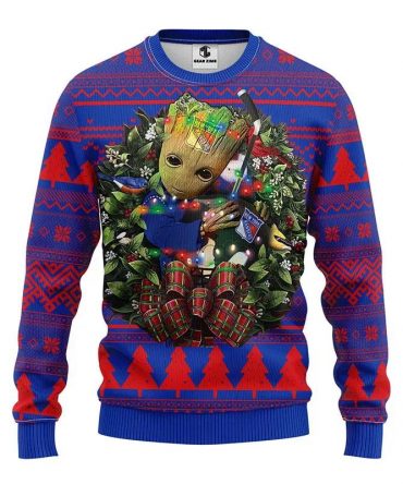 New York Rangers Groot Hug Ugly Christmas Sweater, NHL Christmas Sweater