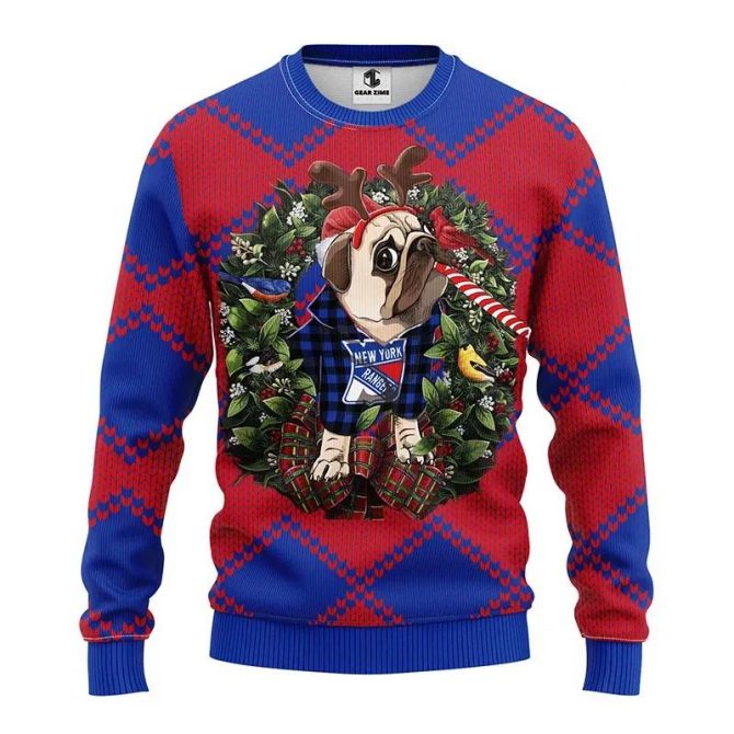 New York Rangers Pub Dog Ugly Christmas Sweater, NHL Christmas Sweater