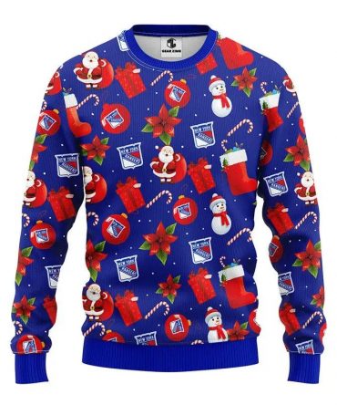 New York Rangers Santa Claus Snowman Ugly Christmas Sweater, NHL Christmas Sweater