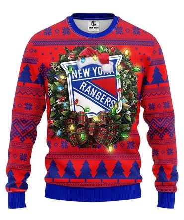 New York Rangers Santa Hat Ugly Christmas Sweater, NHL Christmas Sweater