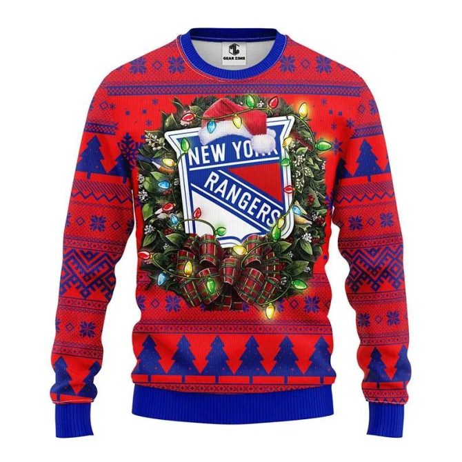 New York Rangers Santa Hat Ugly Christmas Sweater, NHL Christmas Sweater