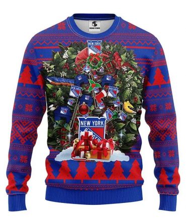 New York Rangers Tree Christmas Ugly Sweater, NHL Christmas Sweater