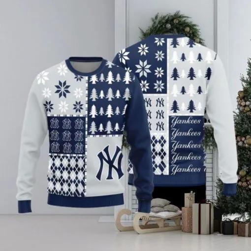 New York Yankees Teams Pine Trees Pattern Knitted Ugly Christmas Sweater, MLB Christmas Sweater