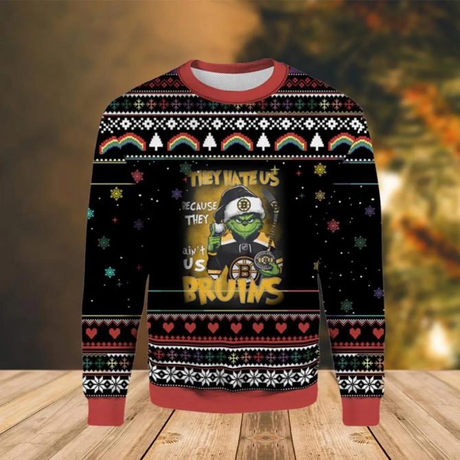 Nhl Boston Bruins Funny Grinch Ugly Christmas Sweater, NHL Christmas Sweater
