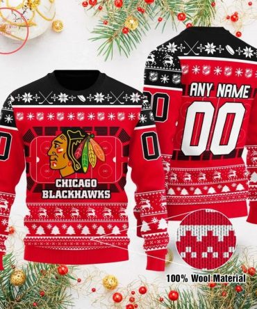 Nhl Chicago Blackhawks Personalized Custom Ugly Christmas Sweater, NHL Christmas Sweater