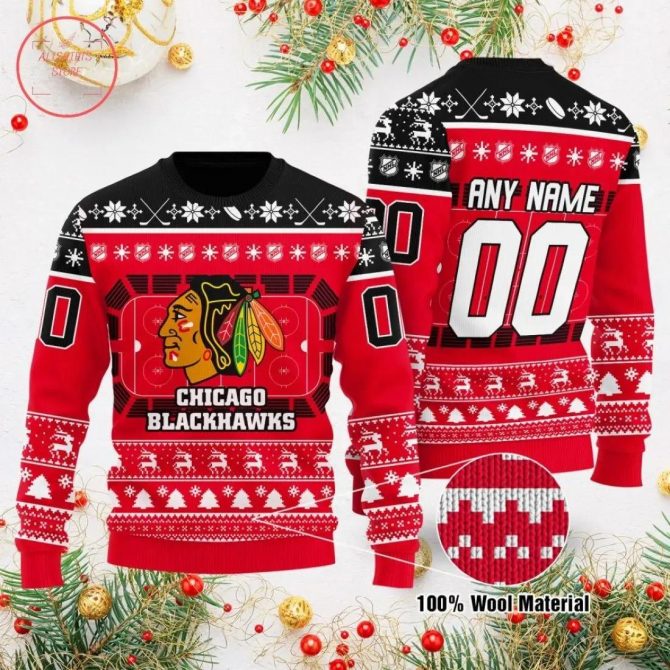 Nhl Chicago Blackhawks Personalized Custom Ugly Christmas Sweater, NHL Christmas Sweater