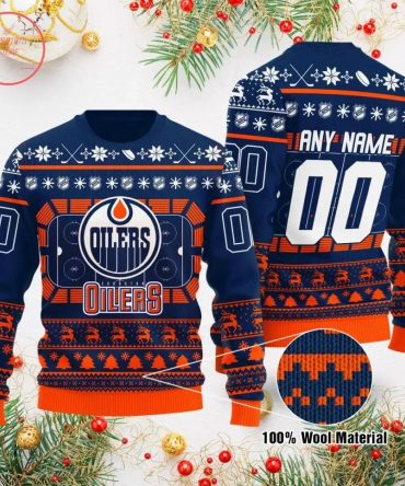 Nhl Edmonton Oilers Personalized Ugly Christmas Sweater, NHL Christmas Sweater