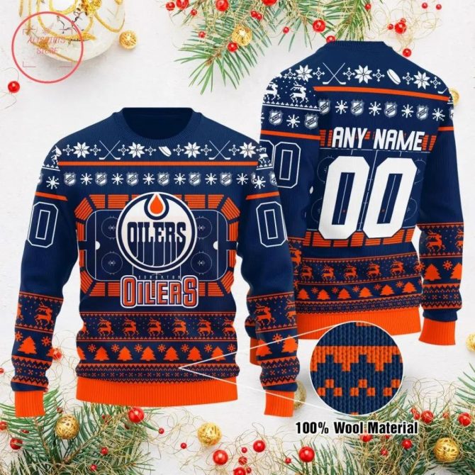 Nhl Edmonton Oilers Personalized Ugly Christmas Sweater, NHL Christmas Sweater