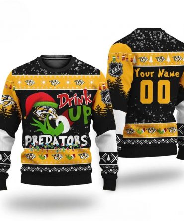 Nhl Grinch Drink Up Nashville Predators Custom Ugly Christmas Sweater, NHL Christmas Sweater