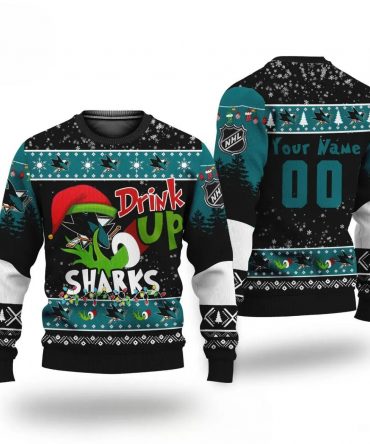 Nhl Grinch Drink Up San Jose Sharks Custom Ugly Christmas Sweater, NHL Christmas Sweater