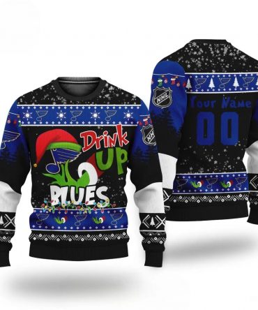 Nhl Grinch Drink Up St. Louis Blues Custom Ugly Christmas Sweater, NHL Christmas Sweater