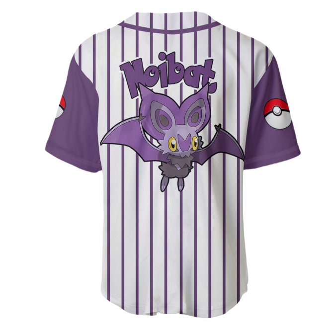 Limited Edition Noibat Baseball Jersey – Stylish Purple & White Pokéball Design - Image 3