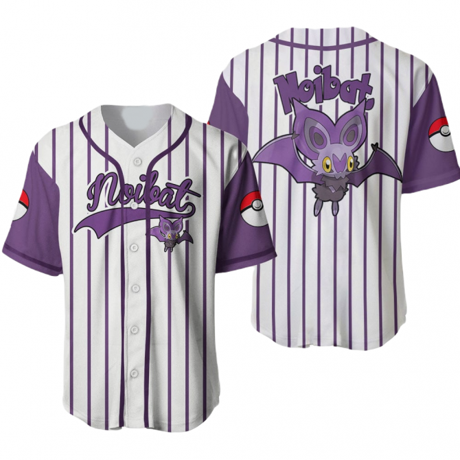Limited Edition Noibat Baseball Jersey – Stylish Purple & White Pokéball Design