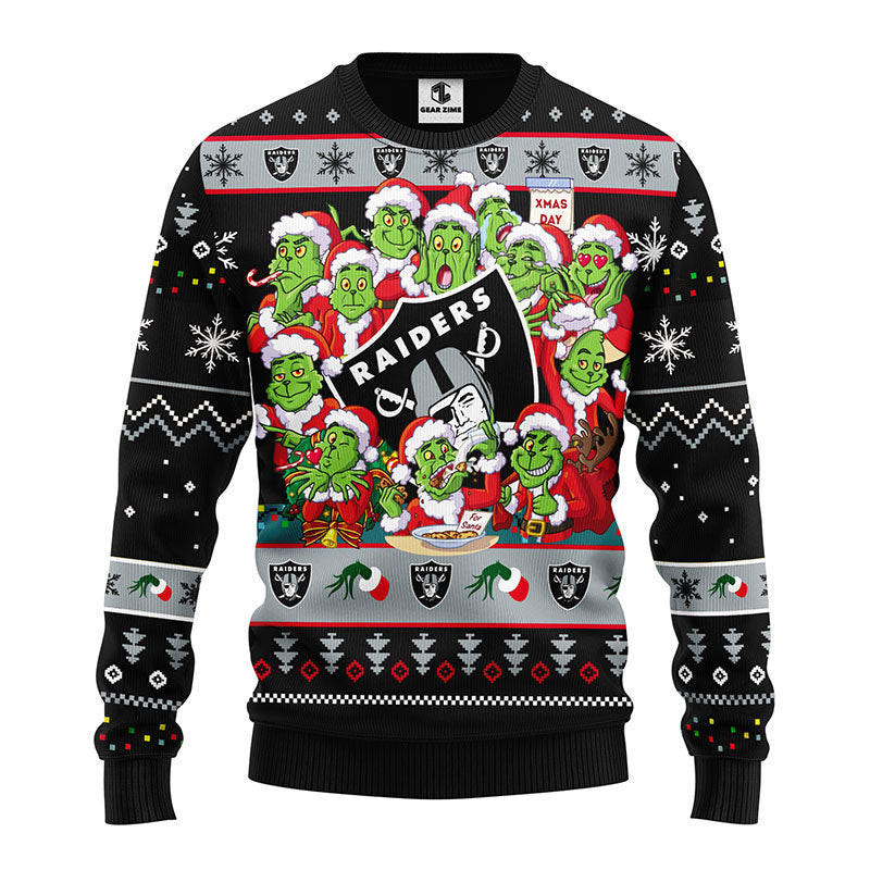 Oakland Raiders 12 Grinch Xmas Day Ugly Christmas Sweater