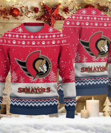 Ottawa Senators Big Logo Ugly Christmas Sweater, NHL Christmas Sweater