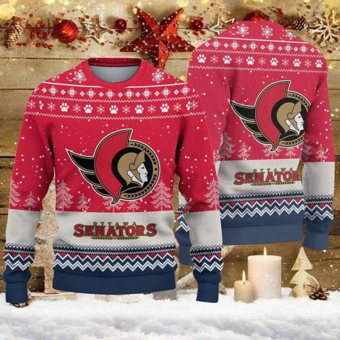 Ottawa Senators Big Logo Ugly Christmas Sweater, NHL Christmas Sweater