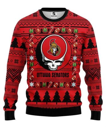 Ottawa Senators Grateful Dead Ugly Christmas Sweater, NHL Christmas Sweater